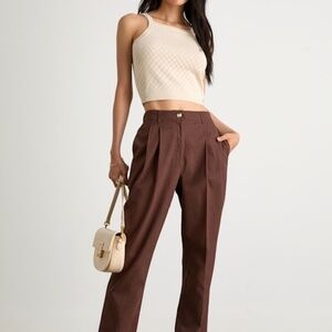 Lulus Sophisticated Company Brown Linen Straight Leg Trousers - Size S